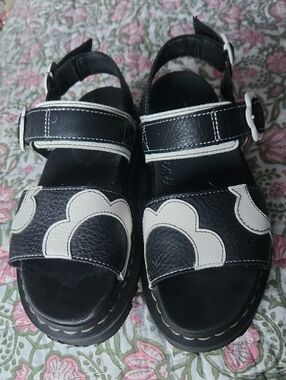 Dr. Martens Voss Black and White Floral Strap Sandals